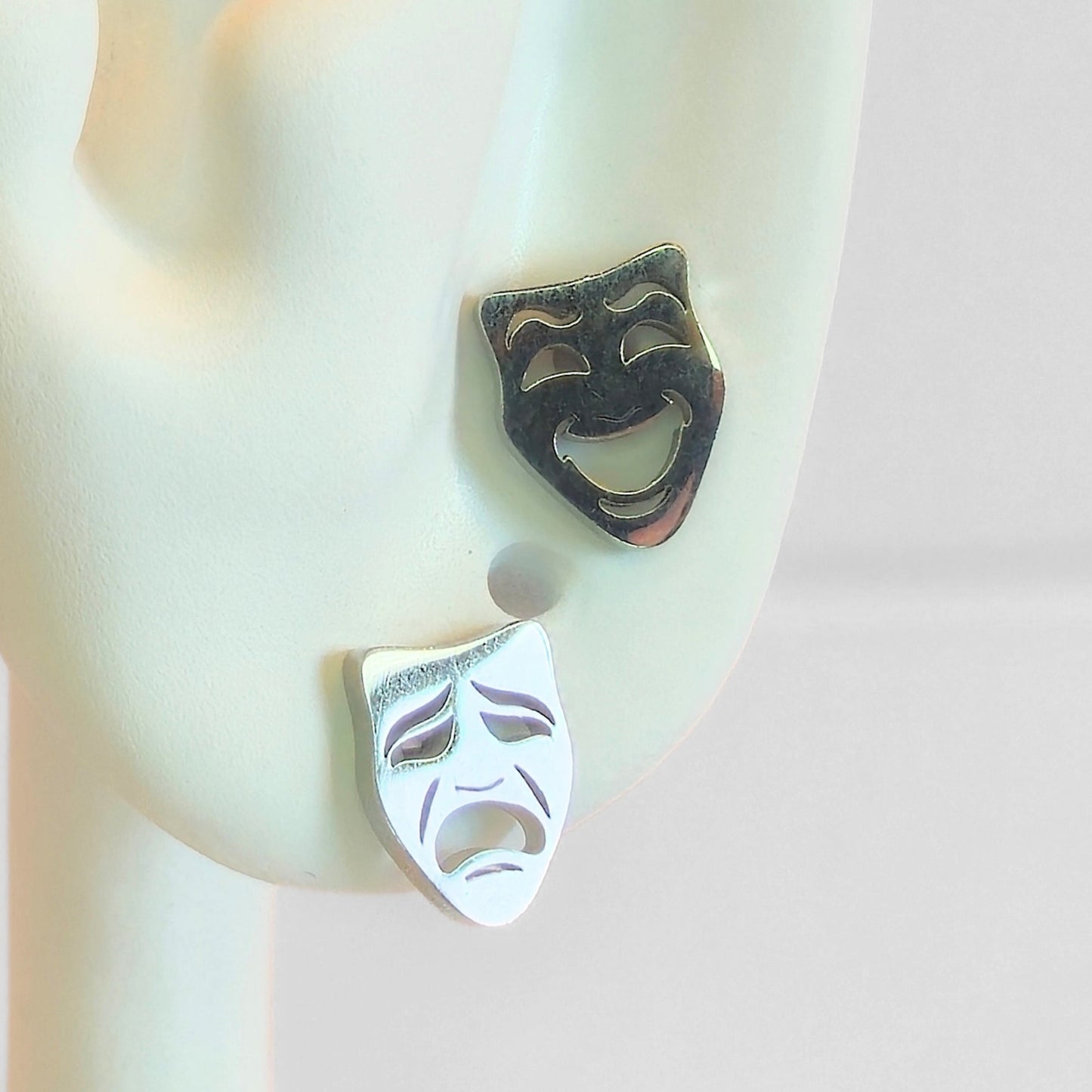 Comedy & Tragedy Studs (Silver) - Velora Luxury Fashion