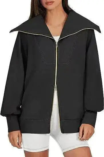 Comfortable Large Collar Double Zipper Sweater