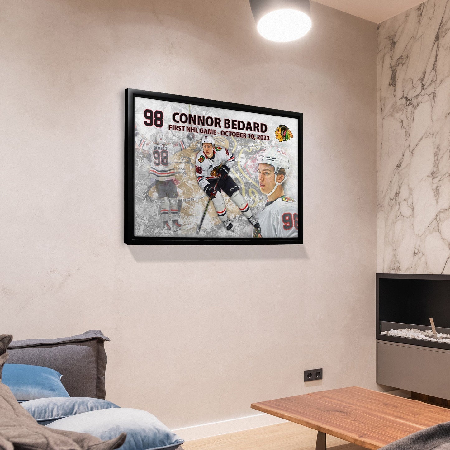 Connor Bedard 20x29 Framed Canvas Blackhawks First Game - Velora Luxury Fashion