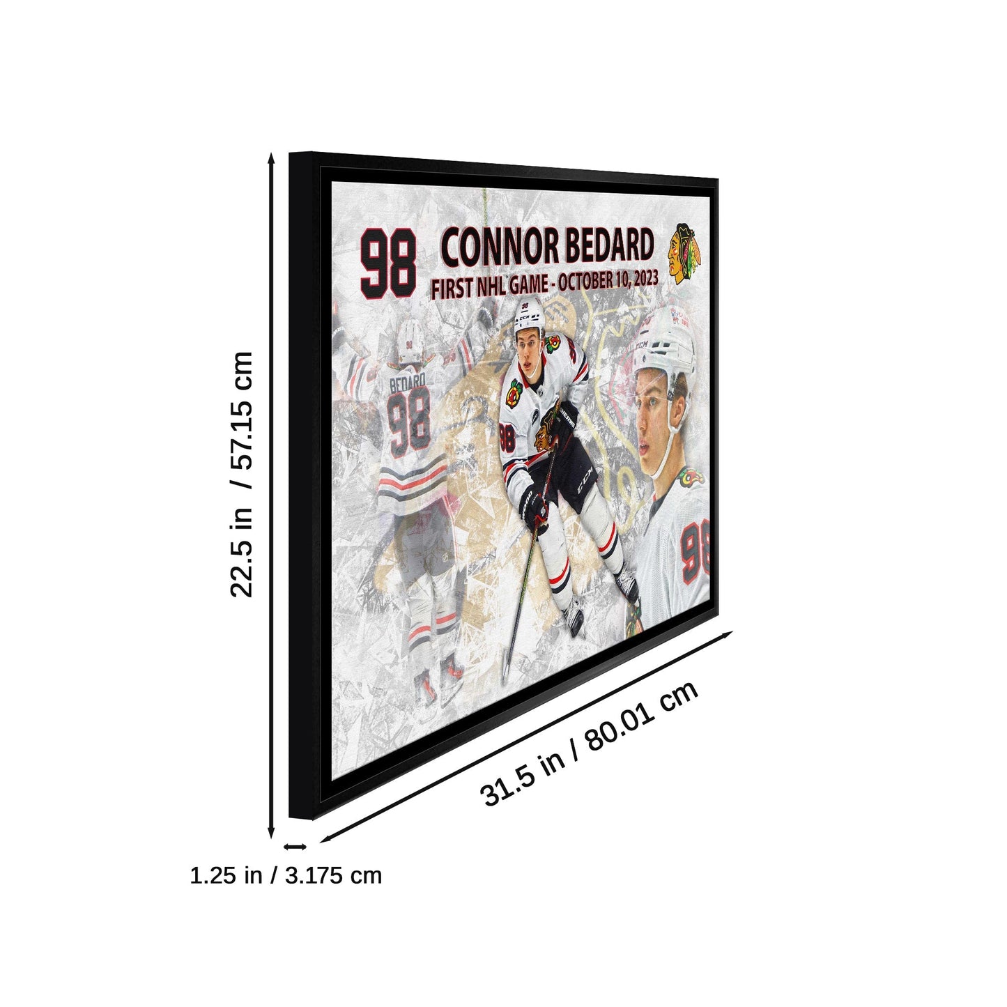 Connor Bedard 20x29 Framed Canvas Blackhawks First Game - Velora Luxury Fashion