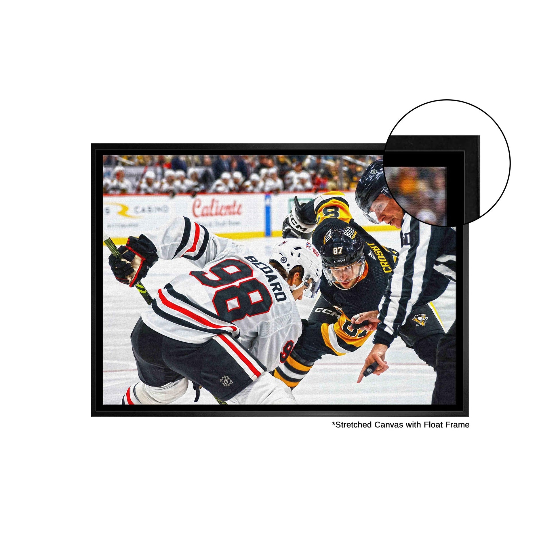 Connor Bedard 20x29 Framed Canvas Blackhawks vs Crosby - Velora Luxury Fashion