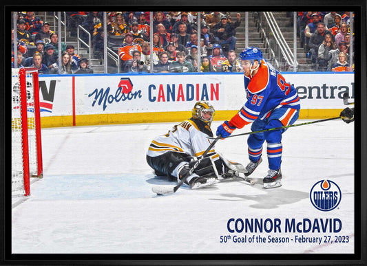 Connor McDavid 20x29 Framed Canvas Oilers 50th Goal - Velora Luxury Fashion
