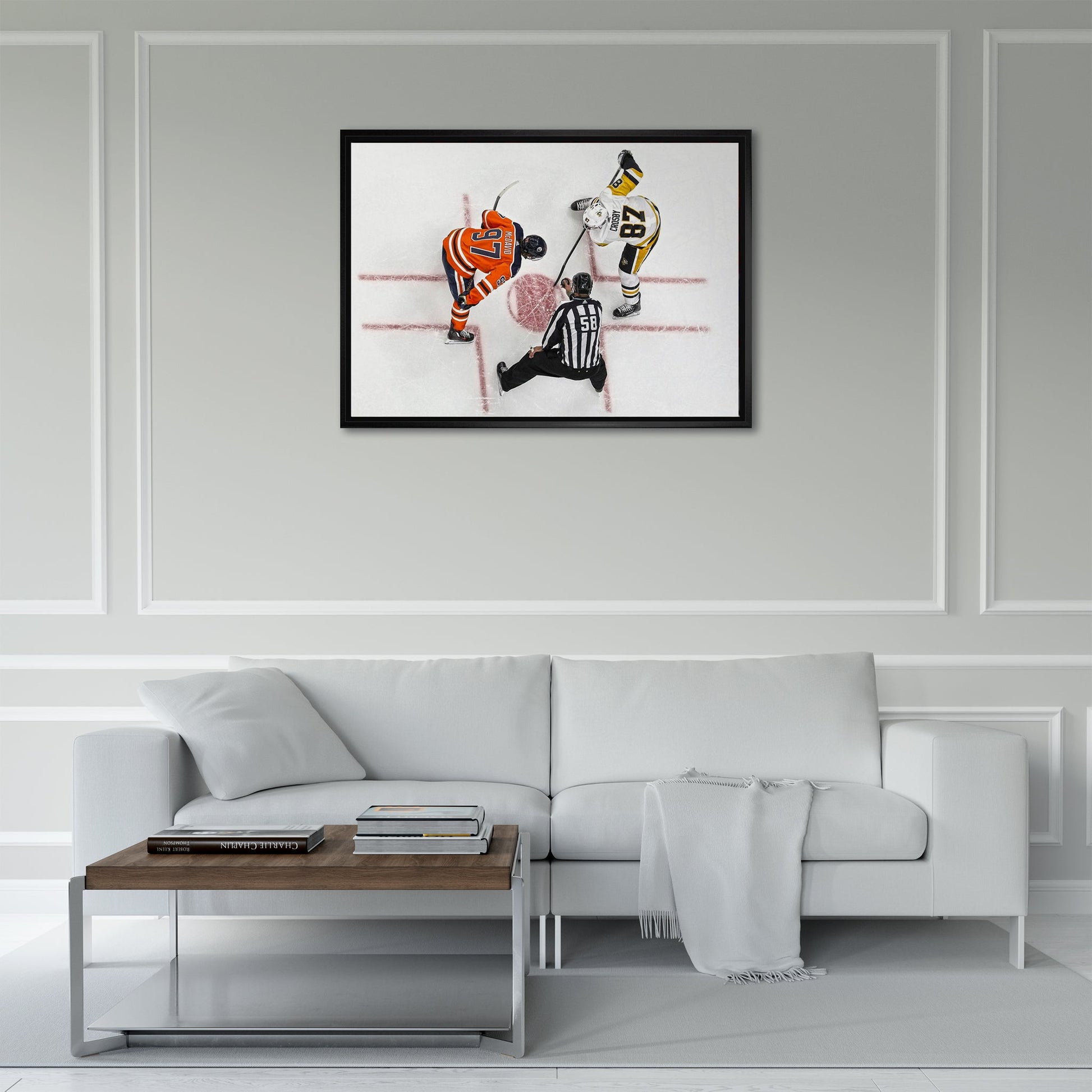 Connor McDavid and Sidney Crosby Framed 20x29 Overhead Face-off Canvas - Velora Luxury Fashion