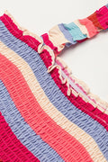 Contrast Stripe Wide Strap Smocked Tiered Dress - Velora Luxury Fashion