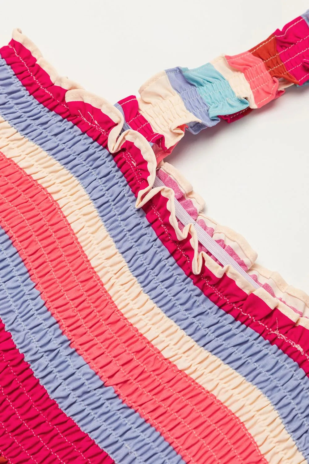 Contrast Stripe Wide Strap Smocked Tiered Dress - Velora Luxury Fashion