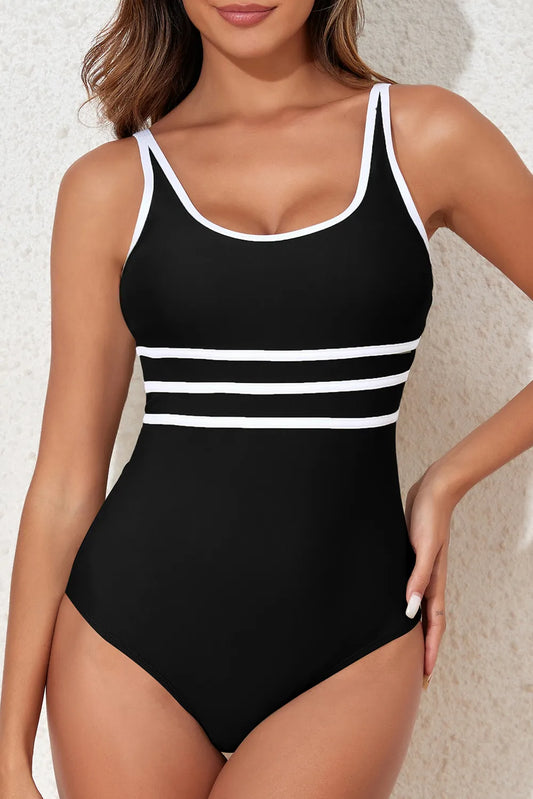Contrast Trim Scoop Neck One-Piece Swimwear - Velora Luxury Fashion