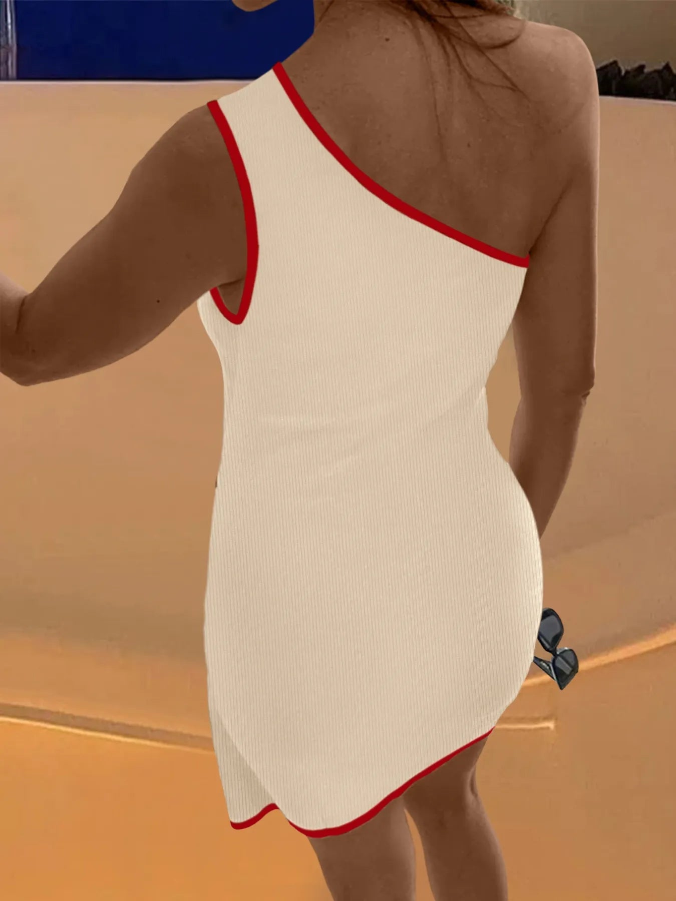 Contrast Trim Single Shoulder Mini Dress - Velora Luxury Fashion