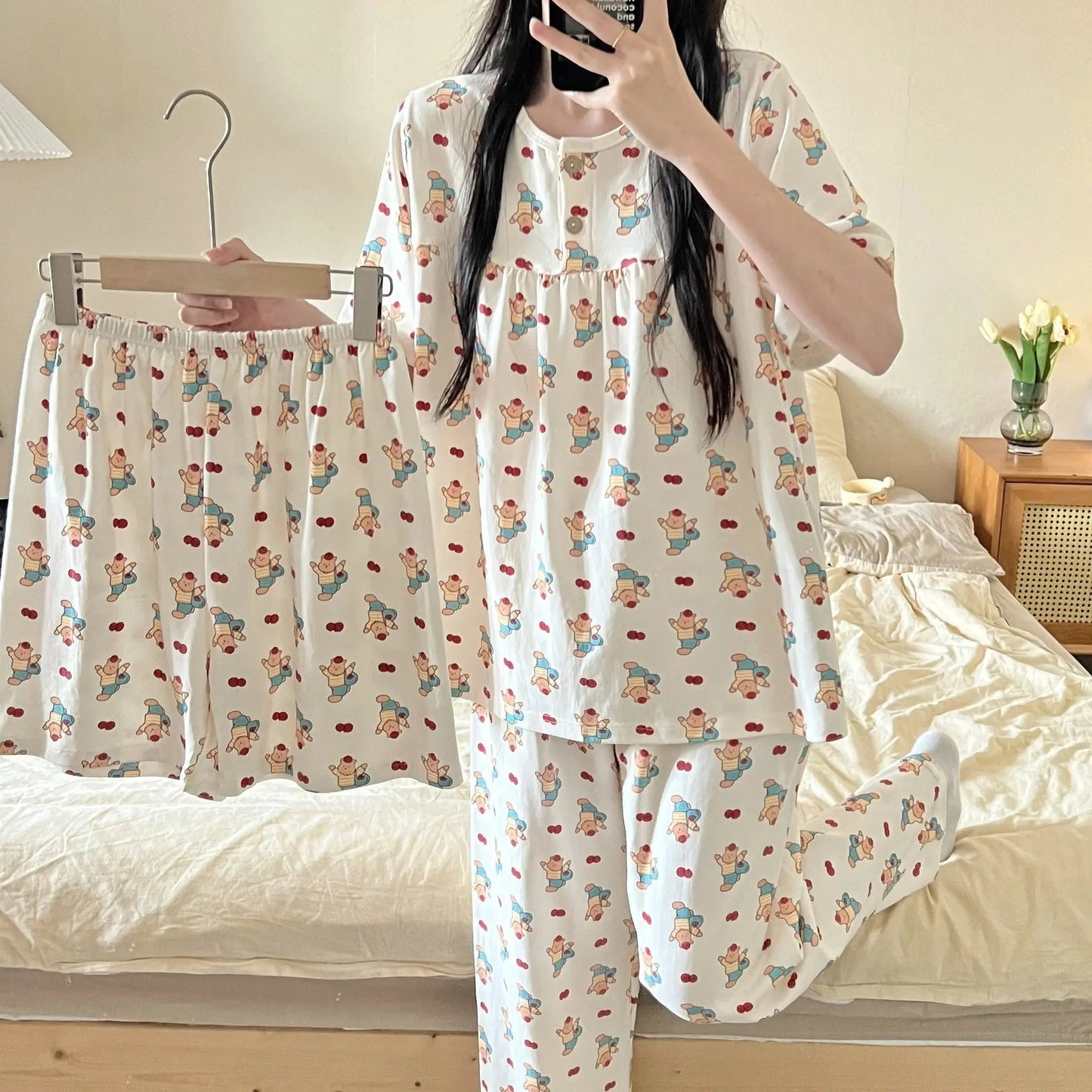 Cotton Three-piece Pajamas For Women Spring And Summer EX-STOCK Canada