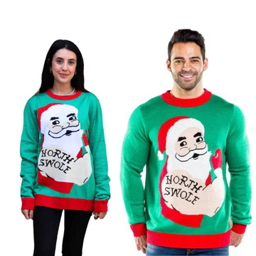Couple - Bulky Santa North Swole Christmas Sweater - Velora Luxury Fashion
