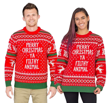 Couple - Merry Christmas Ya Filthy Animal Snowflake And Reindeer  Sweater - Velora Luxury Fashion