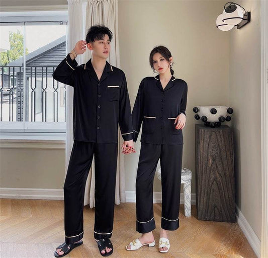 Couple Pajamas Lapel Cardigan Long Sleeves EX-STOCK Canada