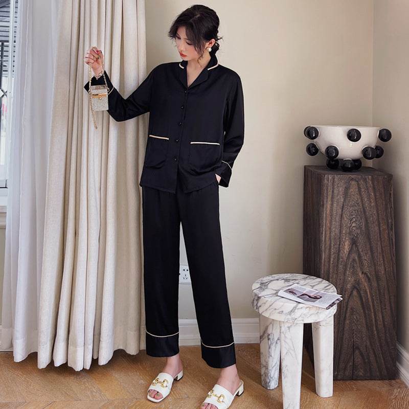 Couple Pajamas Lapel Cardigan Long Sleeves EX-STOCK Canada