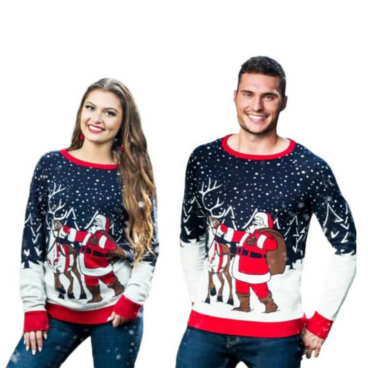 Couple - Santa And Reindeer  Sweater - Velora Luxury Fashion