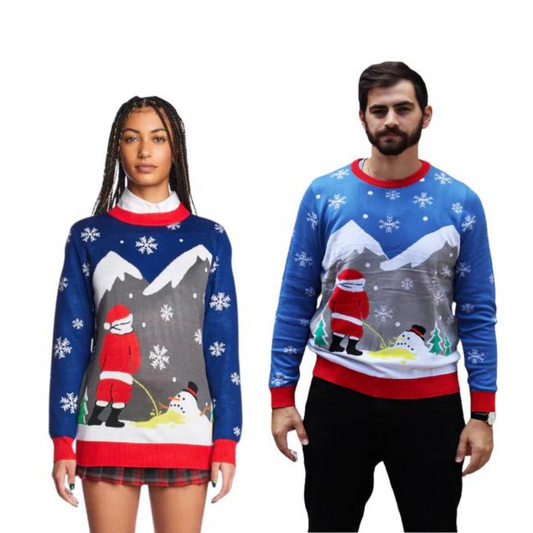 Couple - Santa Peeing On Melting Snowman  Sweater - Velora Luxury Fashion
