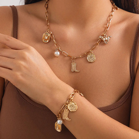 Cowboy Boot Alloy Pendant Necklace Irregular - Velora