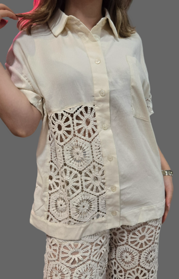 Cream Crochet Lined Over Shirt - Velora Luxury Fashion