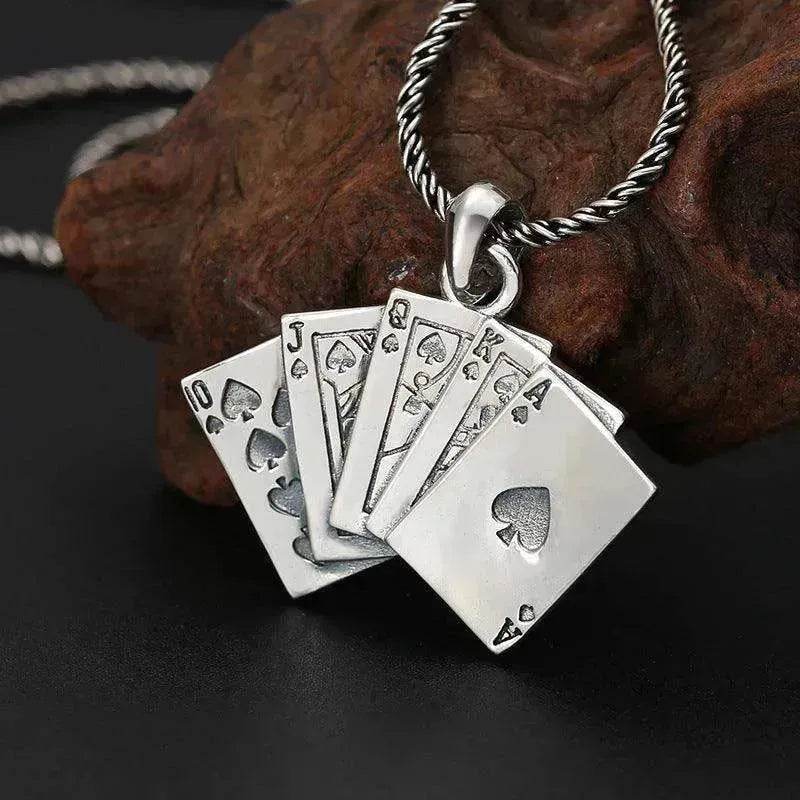 Creative Flush Poker S925 Sterling Silver Pendant - Velora