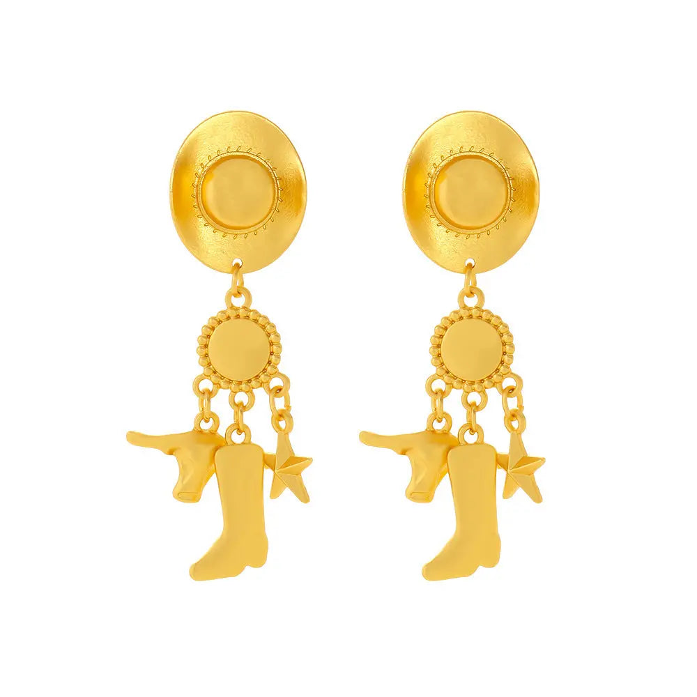 Creative Long Cowboy Hat Eardrops Earrings - Velora