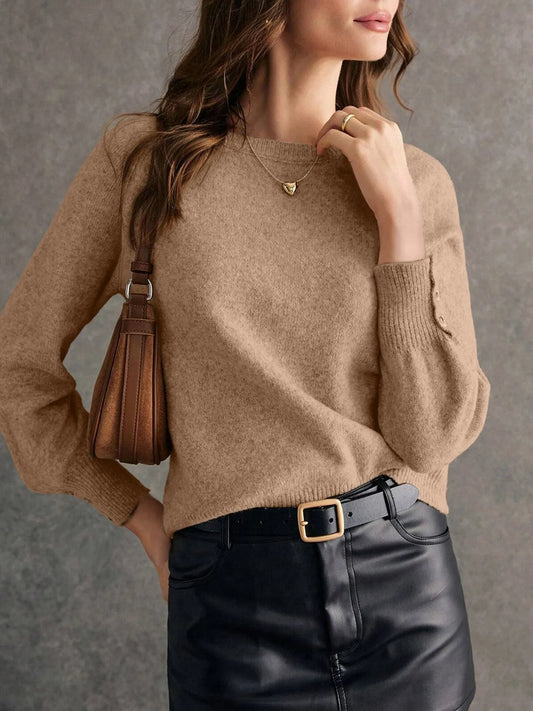 Crew Neck Long Sleeve Sweater - Velora Luxury Fashion