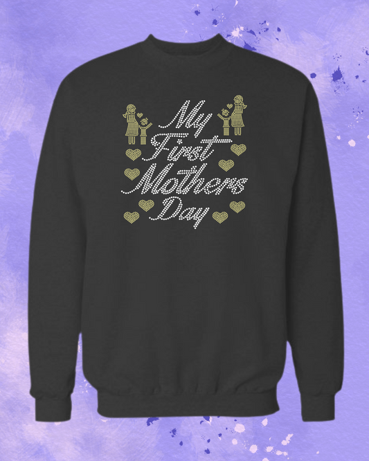 My First Mother's Day Rhinestone Shirt – New Mom Sparkle Bling Tee | Blingdazzel