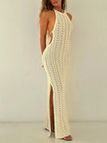 Crochet Halter Neck Bodycon Knit Cover Up Dress - Velora Luxury Fashion