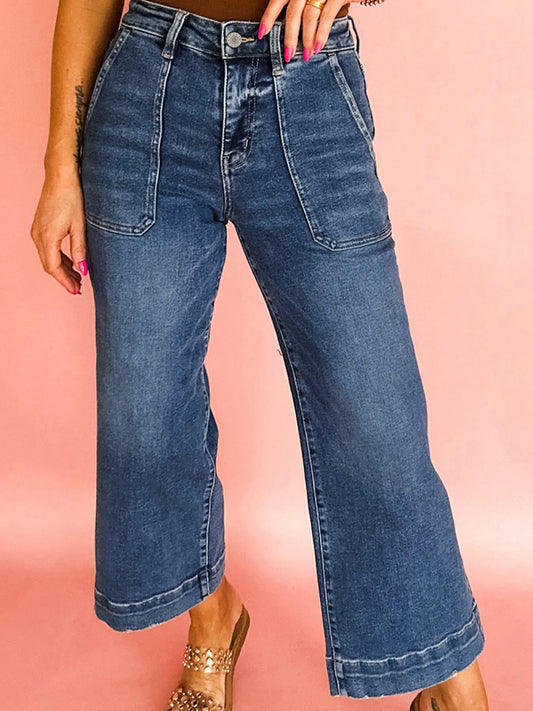 Cropped High Rise Wide Leg Jeans - Velora Luxury Fashion