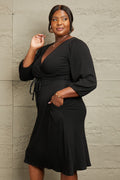 Culture Code Full Size Surplice Flare Ruching Dress - Velora Luxury Fashion