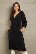 Culture Code Full Size Surplice Flare Ruching Dress - Velora Luxury Fashion