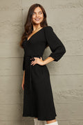 Culture Code Full Size Surplice Flare Ruching Dress - Velora Luxury Fashion