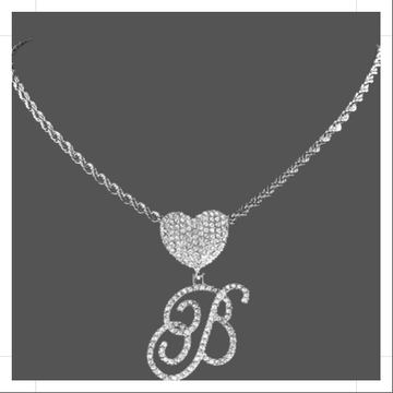 Cursive Letter Pendant Rope Chain - Silver - Velora Luxury Fashion