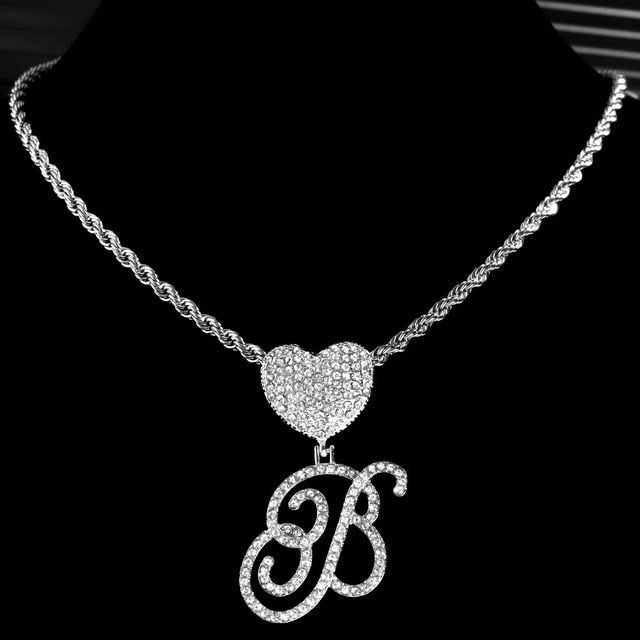 Cursive Letter Pendant Rope Chain - Silver - Velora Luxury Fashion