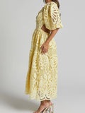 Cutout Back Lace Crochet V-Neck Dress - Velora Luxury Fashion