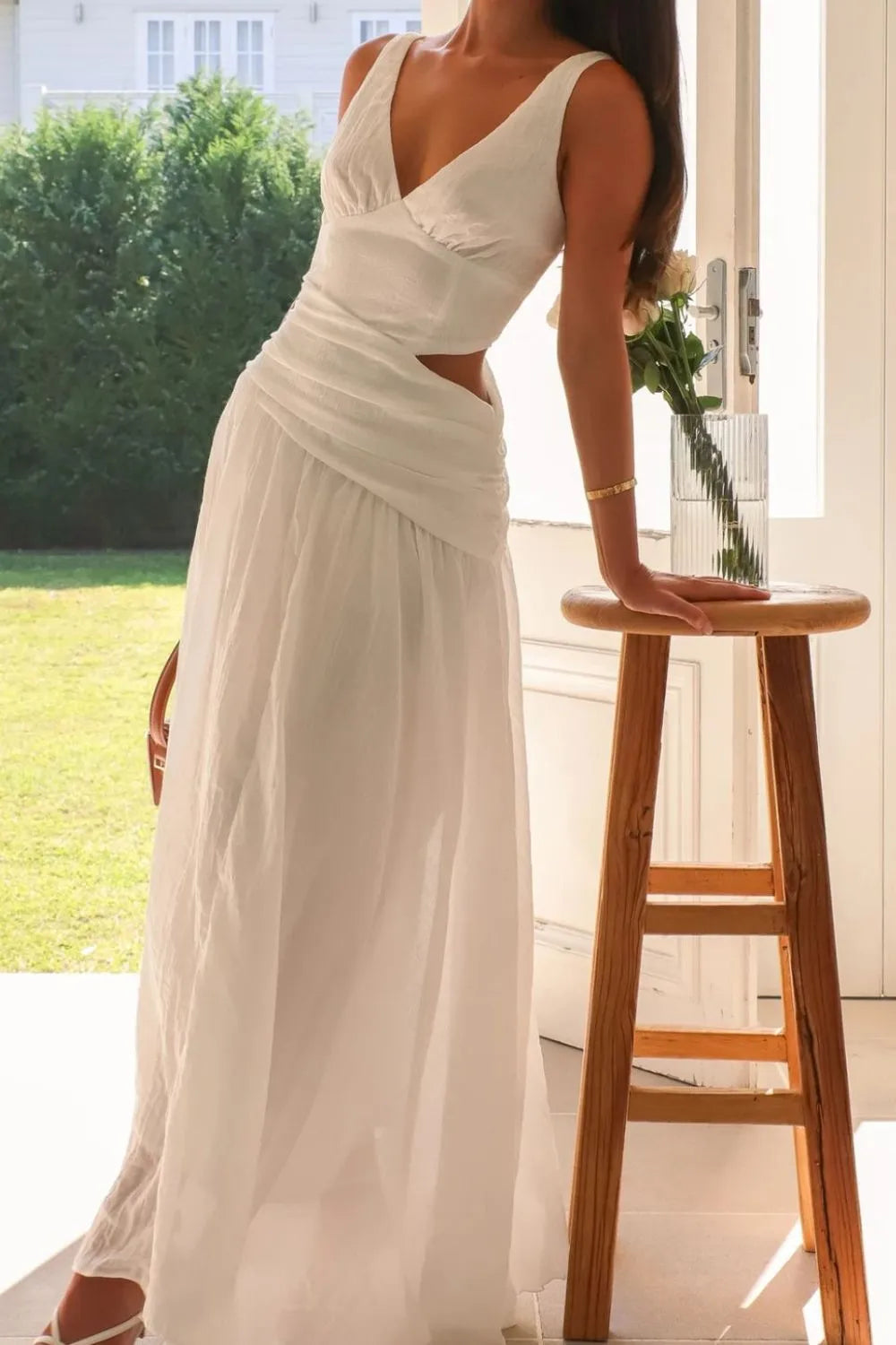 Cutout Back V-Neck Dress - Velora