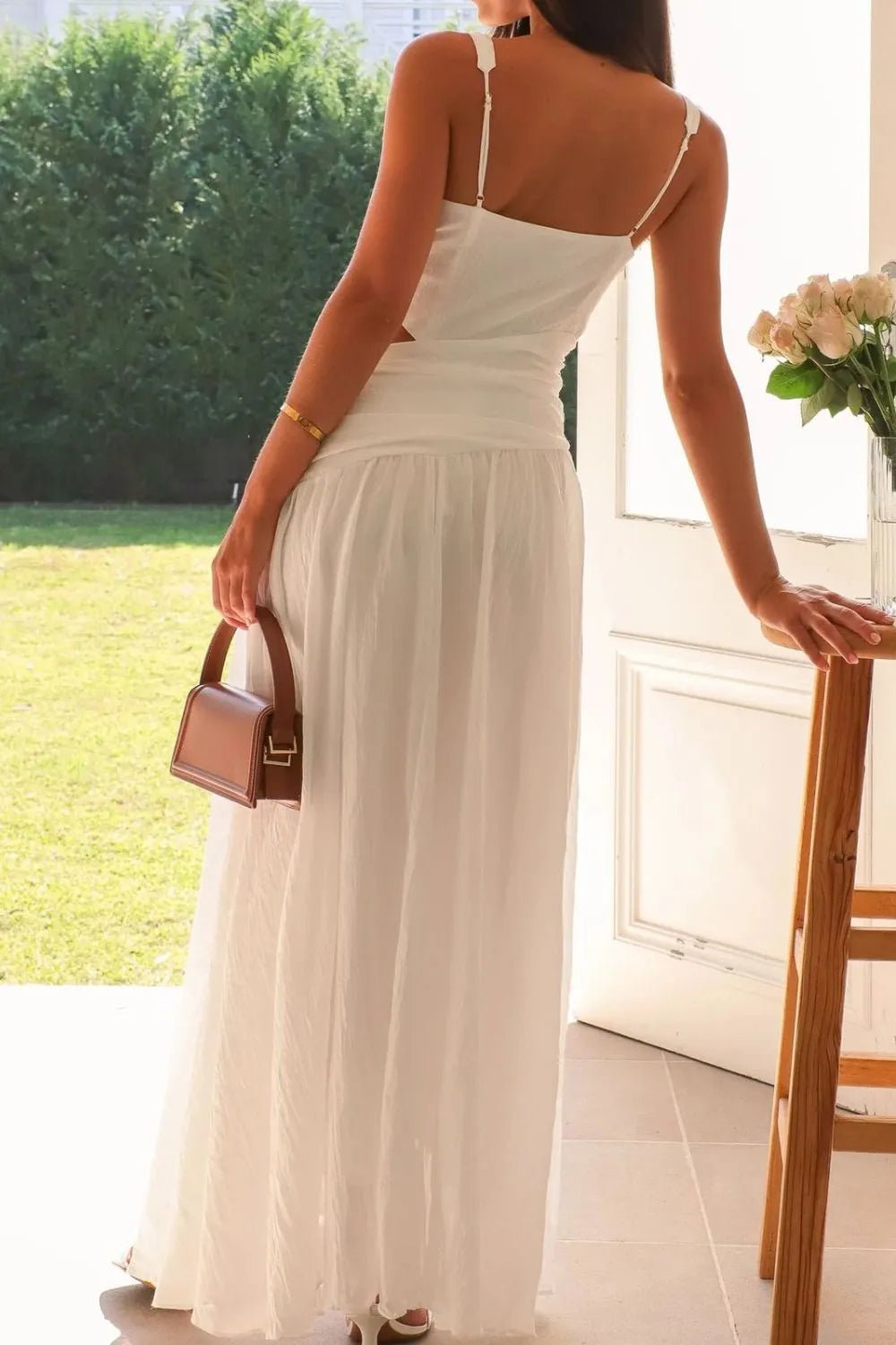 Cutout Back V-Neck Dress - Velora