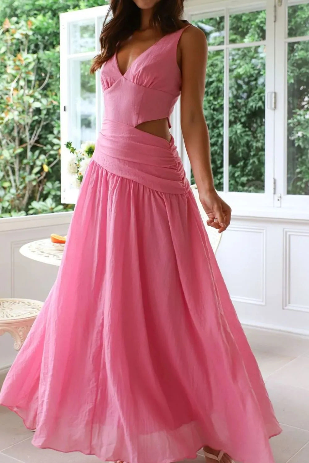 Cutout Back V-Neck Dress - Velora