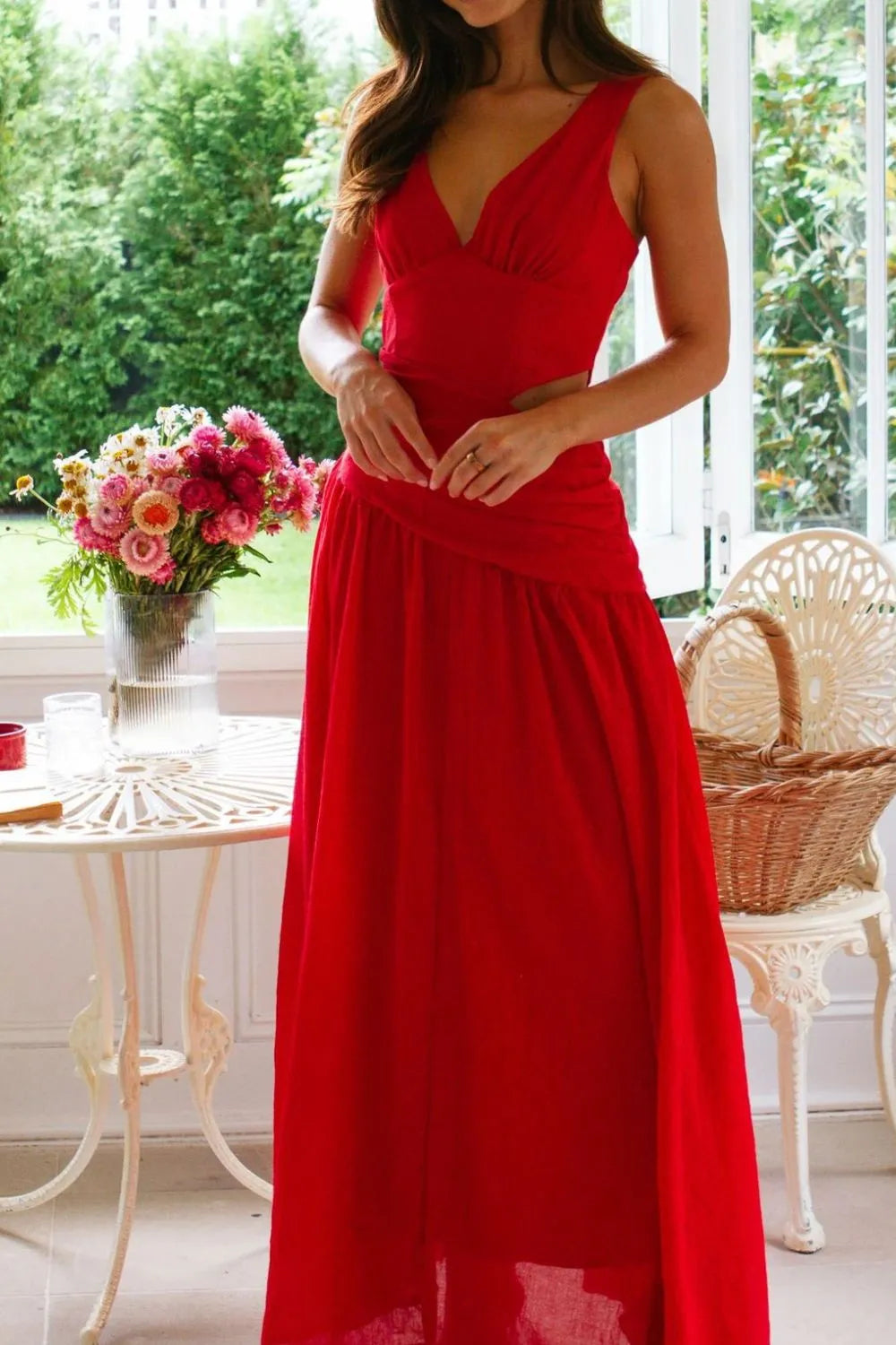 Cutout Back V-Neck Dress - Velora