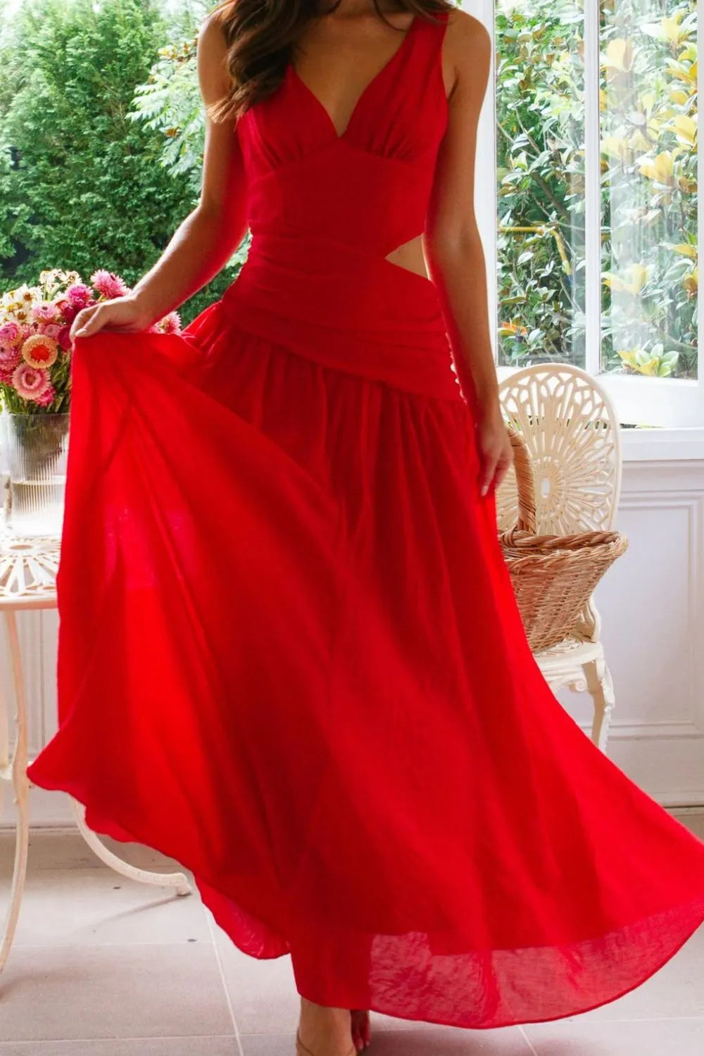 Cutout Back V-Neck Dress - Velora