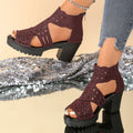 Cutout Block Heels Sandals - Velora Luxury Fashion