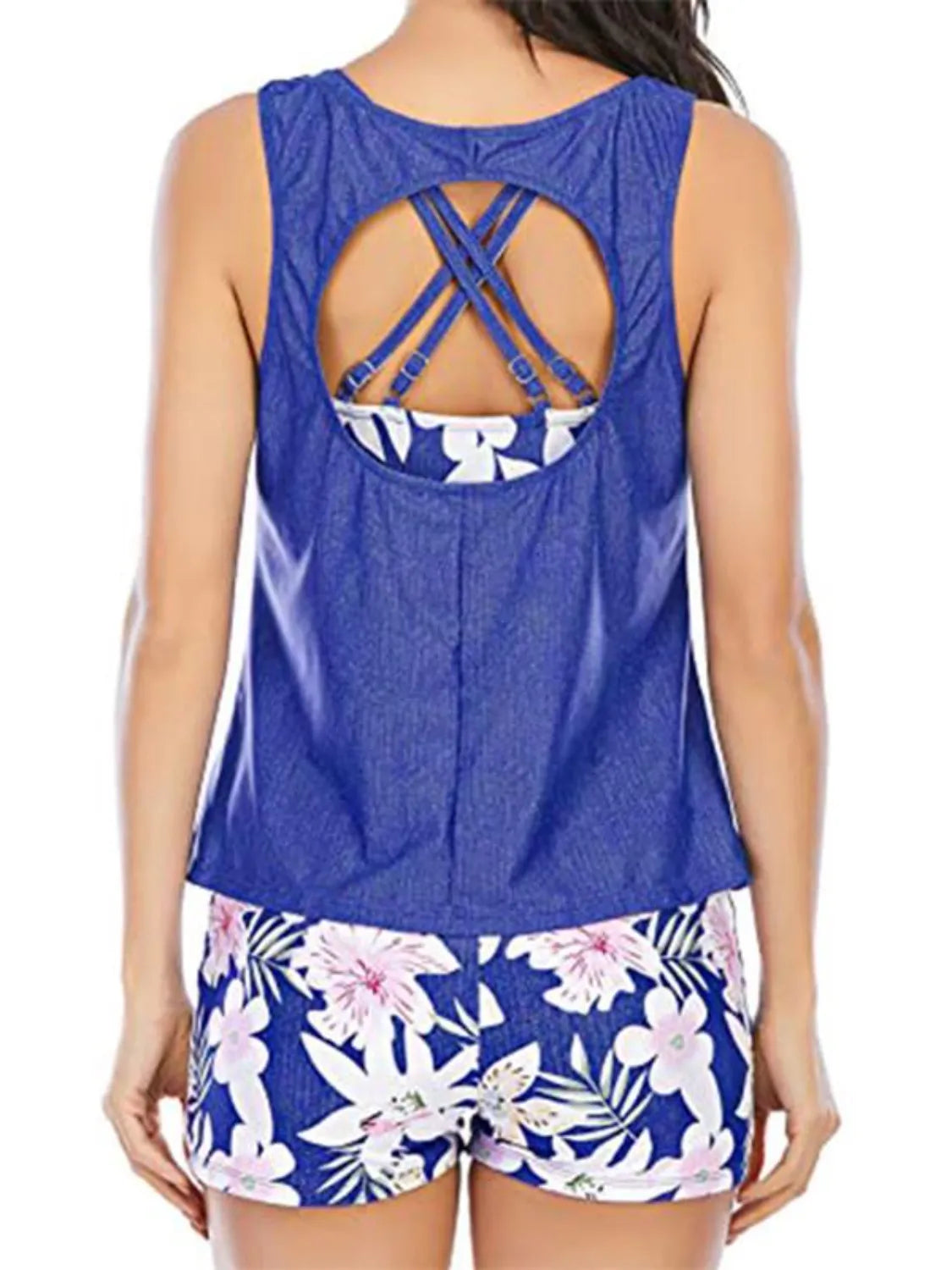 Cutout Printed Round Neck Three-Piece Swim Set - Velora Luxury Fashion