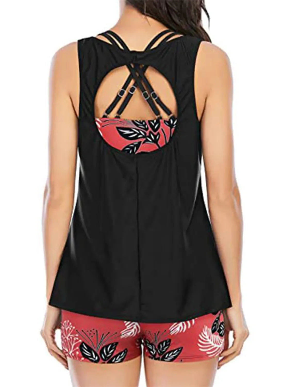 Cutout Printed Round Neck Three-Piece Swim Set - Velora Luxury Fashion