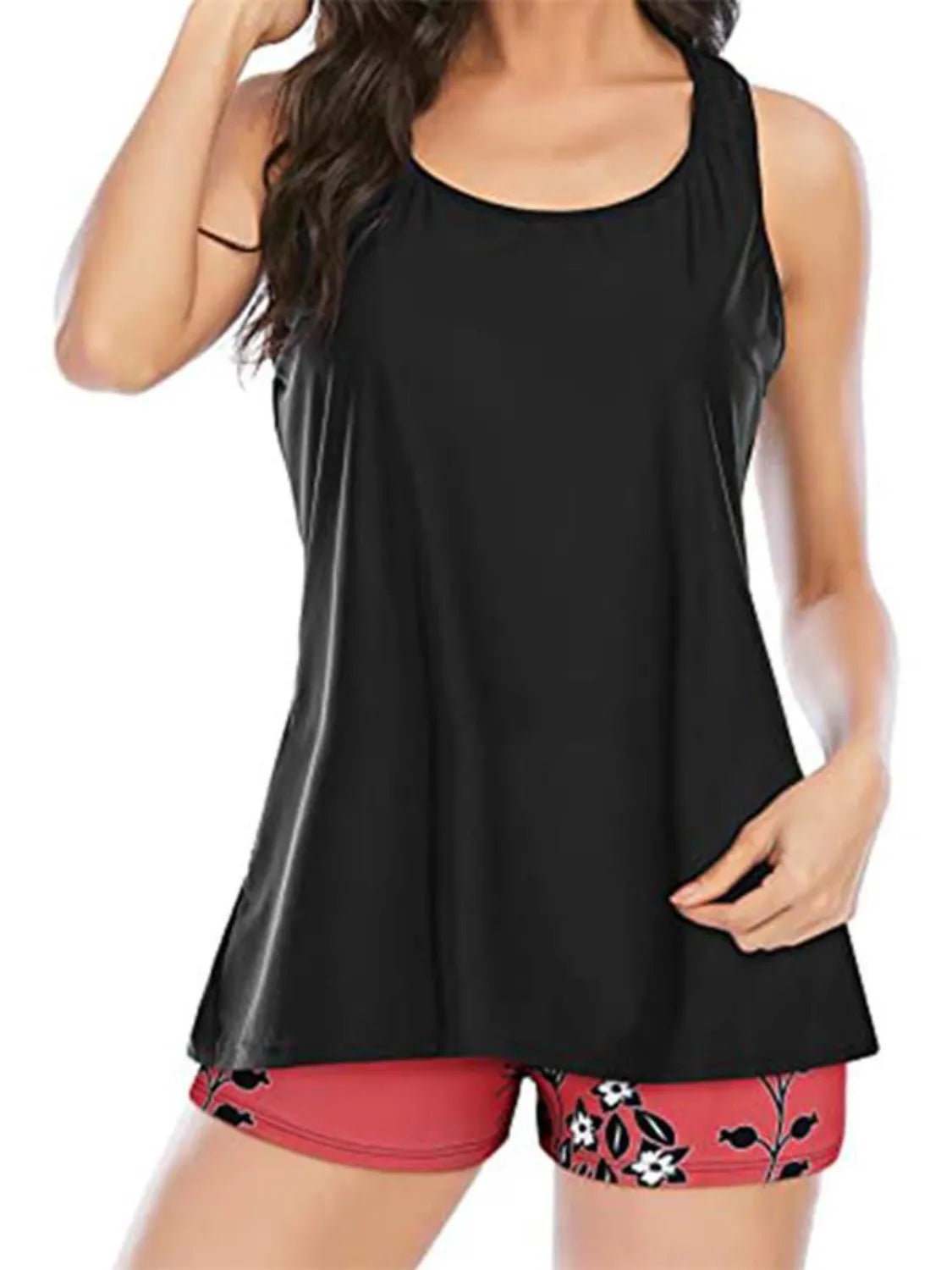 Cutout Printed Round Neck Three-Piece Swim Set - Velora Luxury Fashion