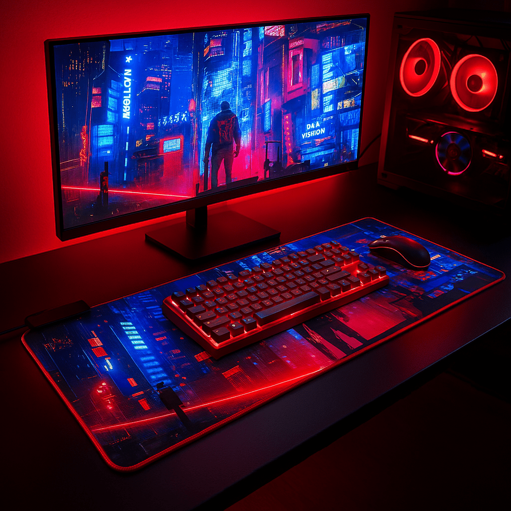 Cyberpunk Night City Dystopian LED Mouse Mat Mouse Pad 7 led lights smooth surface - Velora Luxury Fashion