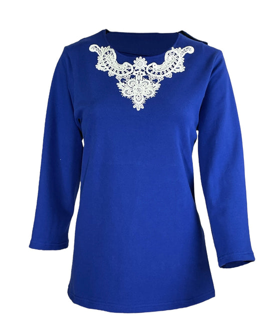Ladies’ Adaptive Open-Back Top – Royal Blue with Lace Adaptive Comfort Clothing
