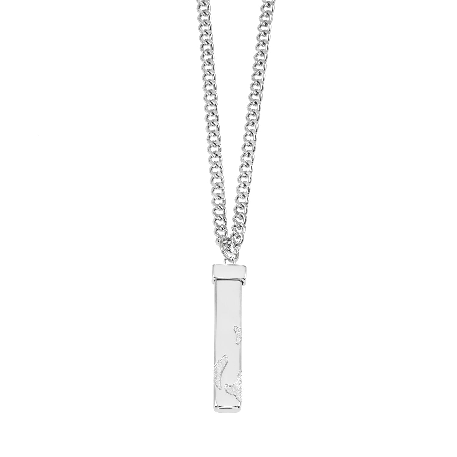 DAKARIA SILVER (White Gold): Chipped Effect Geometric Pendant on a Link Chain For Men & Women - Velora Luxury Fashion