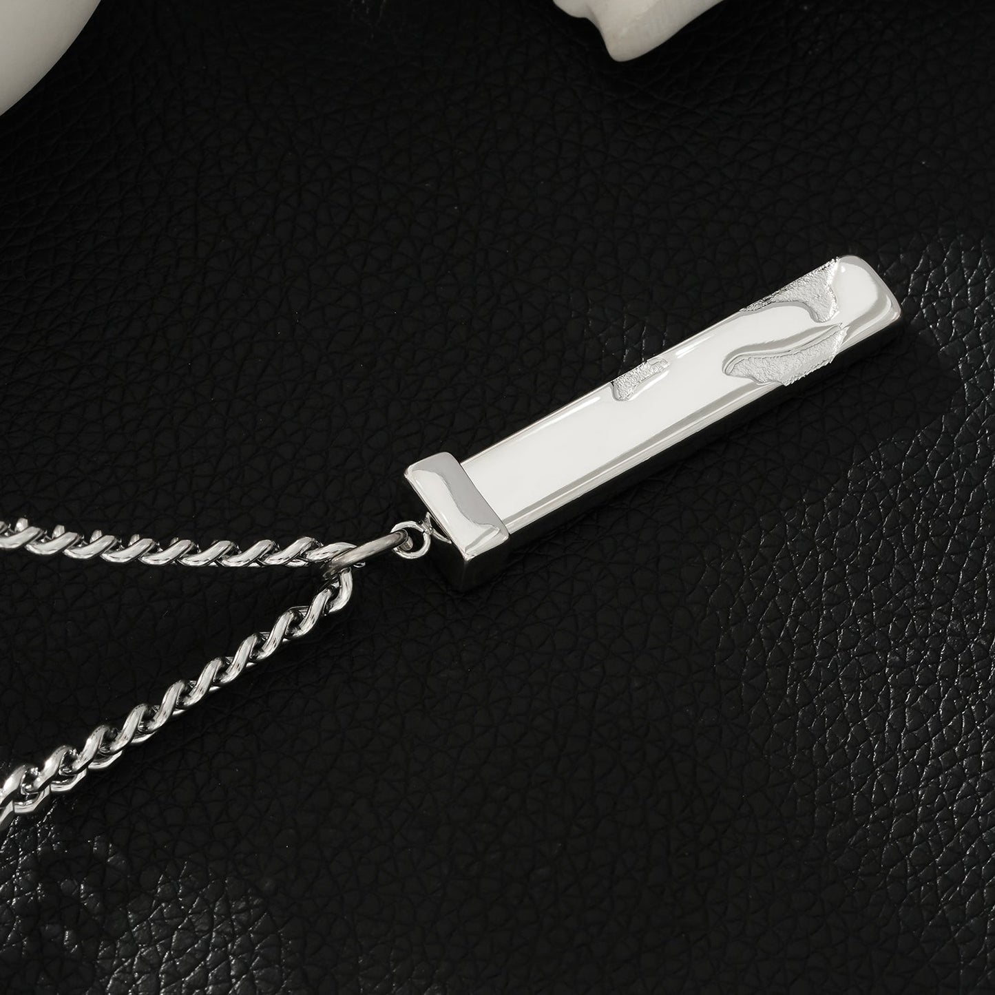 DAKARIA SILVER (White Gold): Chipped Effect Geometric Pendant on a Link Chain For Men & Women - Velora Luxury Fashion