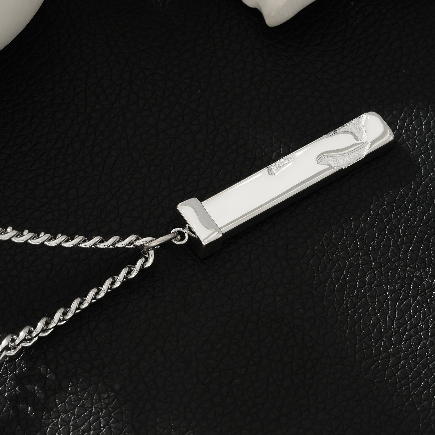DAKARIA SILVER (White Gold): Chipped Effect Geometric Pendant on a Link Chain For Men & Women - Velora Luxury Fashion