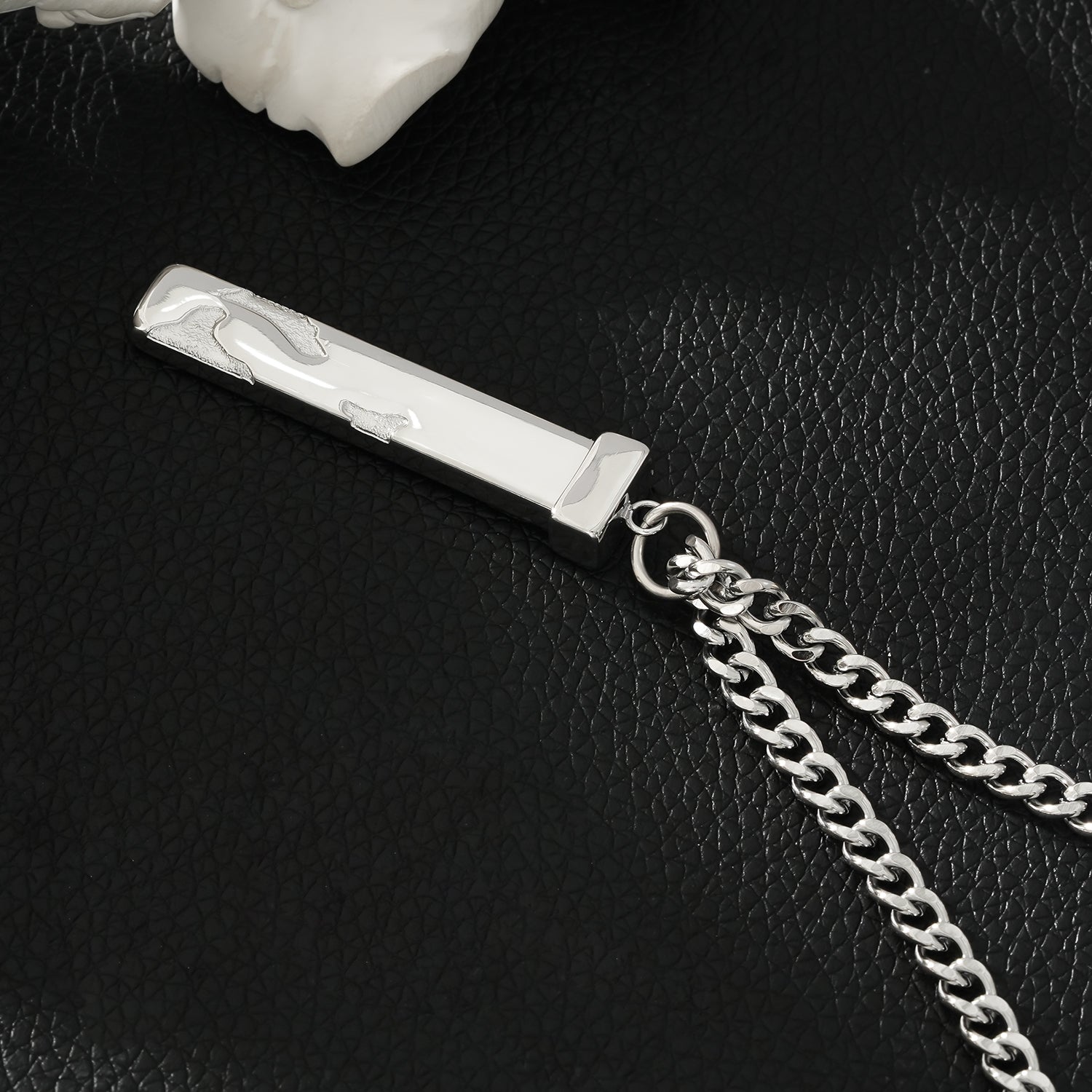 DAKARIA SILVER (White Gold): Chipped Effect Geometric Pendant on a Link Chain For Men & Women - Velora Luxury Fashion