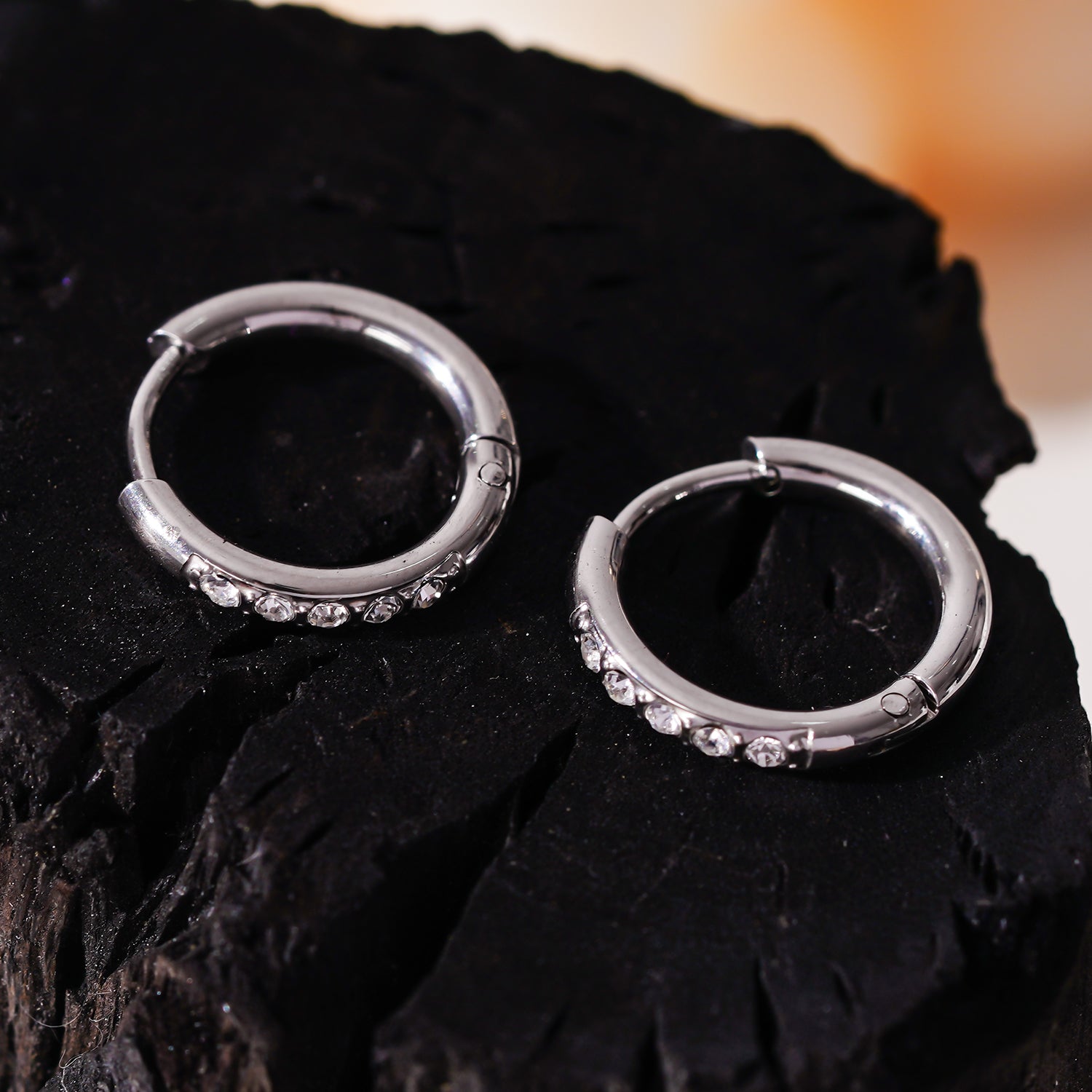 DARCI: Pavé Zirconia Gemstone Embedded Classic Mini Hoop in Silver - Velora Luxury Fashion