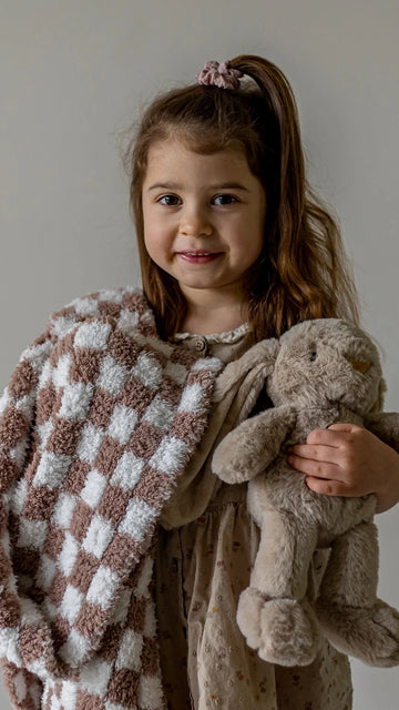 Chocolate Milk & White Check Print Toddler Blanket