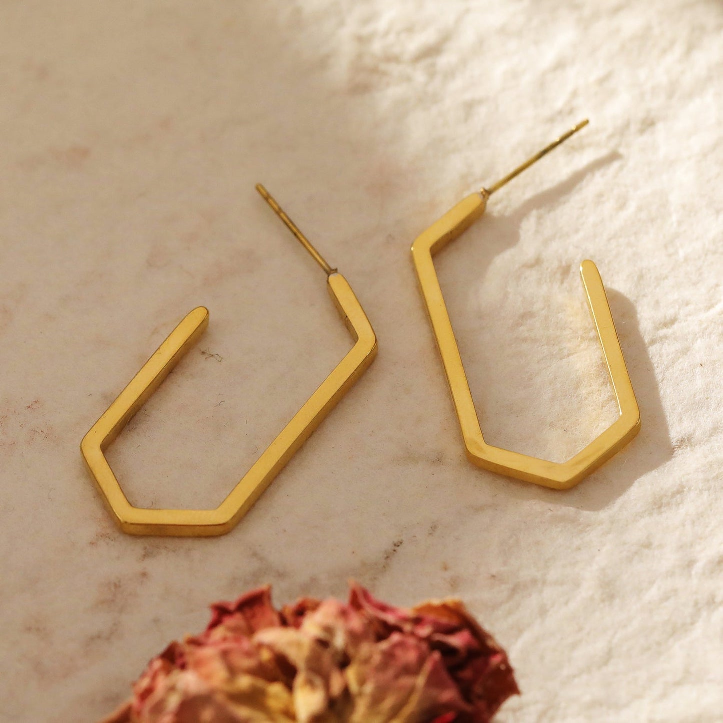 DIMITRA "Geometry Redefined - Rectangle Hoop Earrings with Triangular Flair" - Velora Luxury Fashion